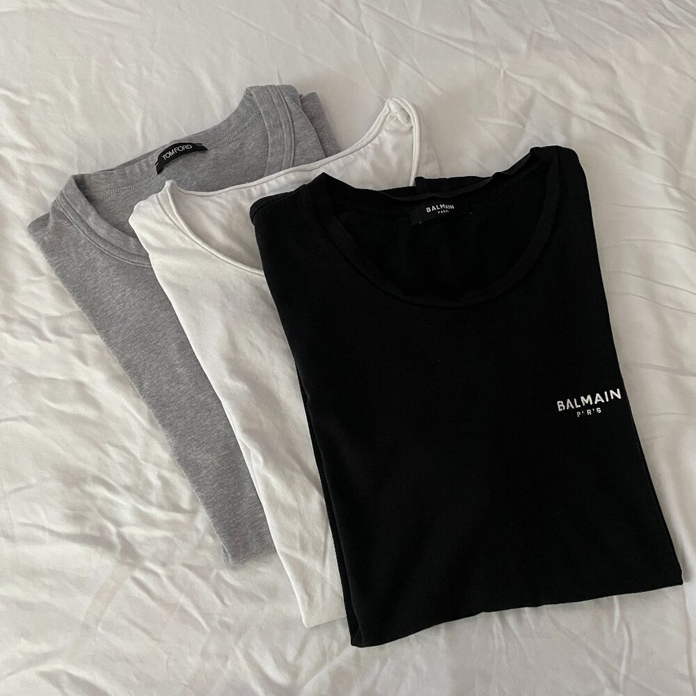 Men Lot 3 T-Shirts Balmain TOM FORD Bread Boxers M White Gray Black